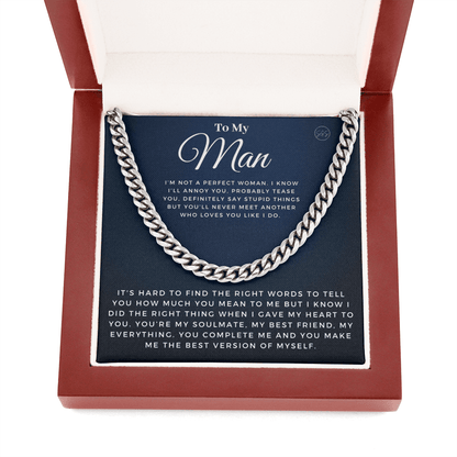 My Man - You Complete Me - Cuban Link Chain | Gift for Husband, Boyfriend, Soulmate, Anniversary Present, Romantic Birthday 0210a