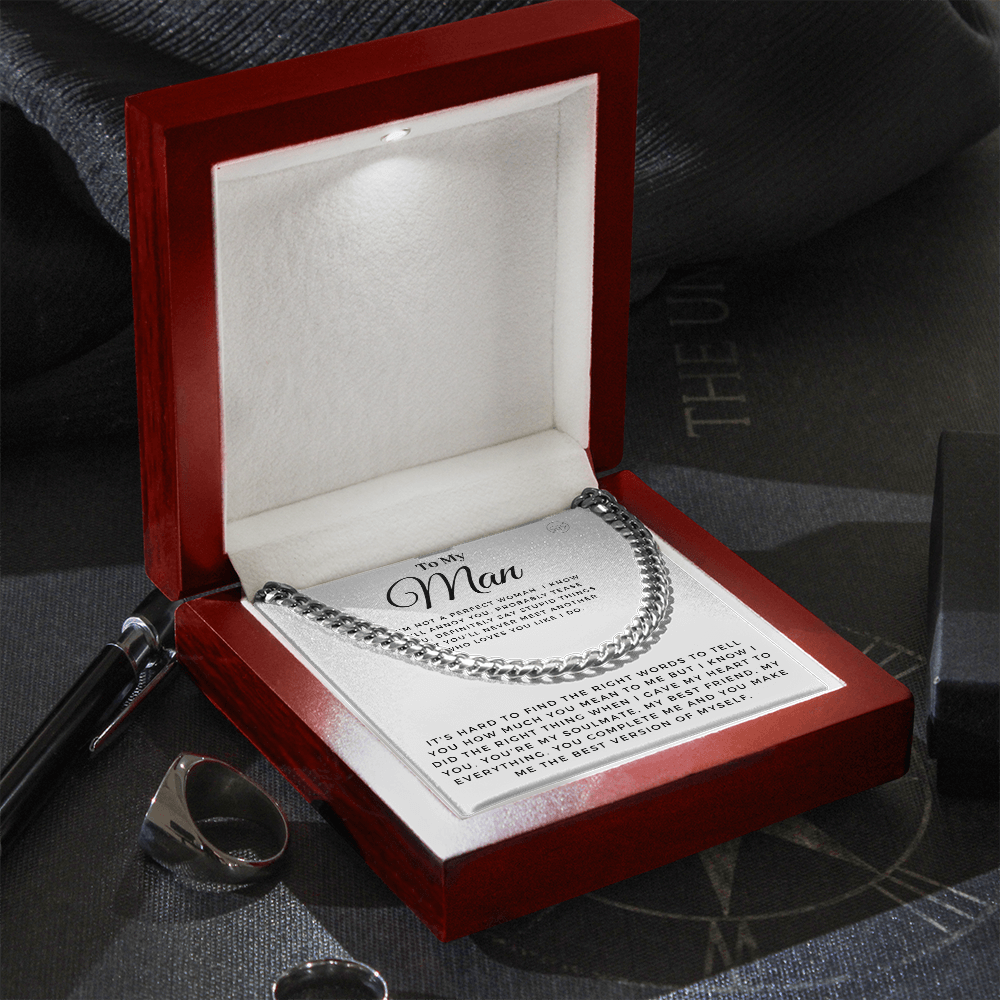 My Man - You Complete Me - Cuban Link Chain | Gift for Husband, Boyfriend, Soulmate, Anniversary Present, Romantic Birthday 0210c