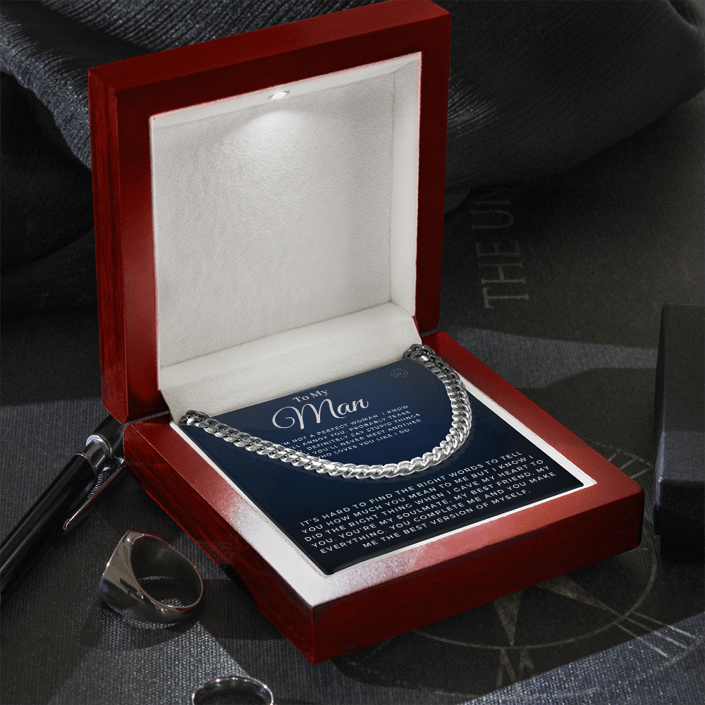 My Man - You Complete Me - Cuban Link Chain | Gift for Husband, Boyfriend, Soulmate, Anniversary Present, Romantic Birthday 0210a
