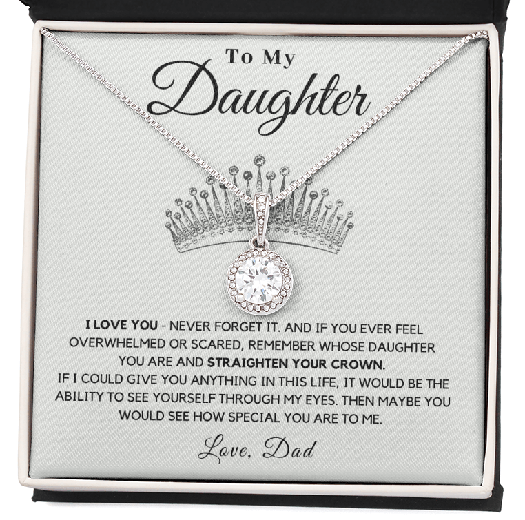 Daughter - Crown - Necklace | Gift for Daughter from Dad, Straighten Your Crown, 21st Birthday Present from Father, High School Graduation