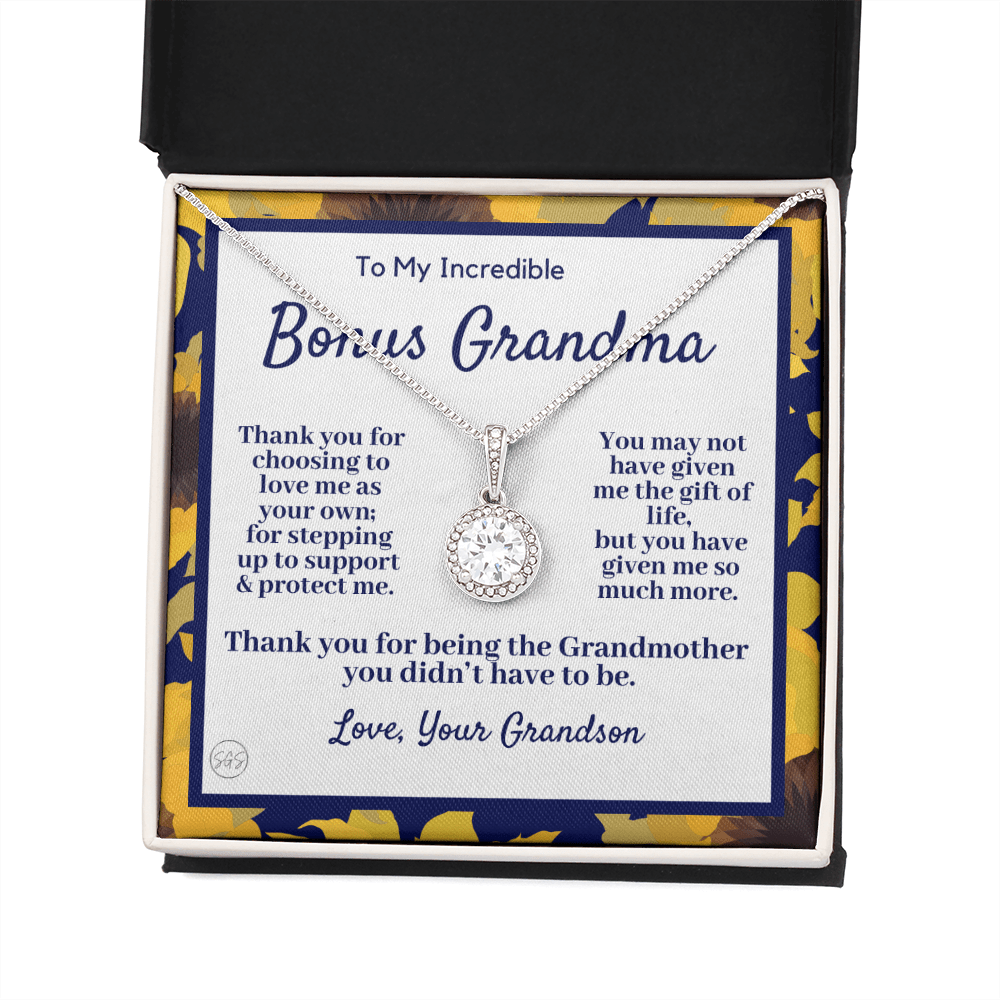 Bonus Grandma | Gift for Step Grandma, Grandmother Necklace From Grandson, Second Mama, Foster, Grandma in Law, Birthday, Grandparents Day