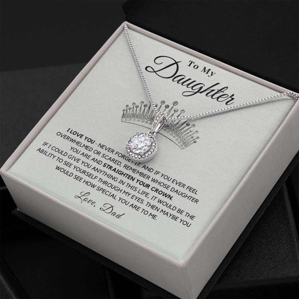 Daughter - Crown - Necklace | Gift for Daughter from Dad, Straighten Your Crown, 21st Birthday Present from Father, High School Graduation