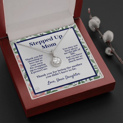 Stepped Up Mom | Mother's Day Gift for Stepmom, Bonus Mom, Stepmother, Grandma, Second Mama, From Step Daughter Son, Birthday, Foster 0317jE