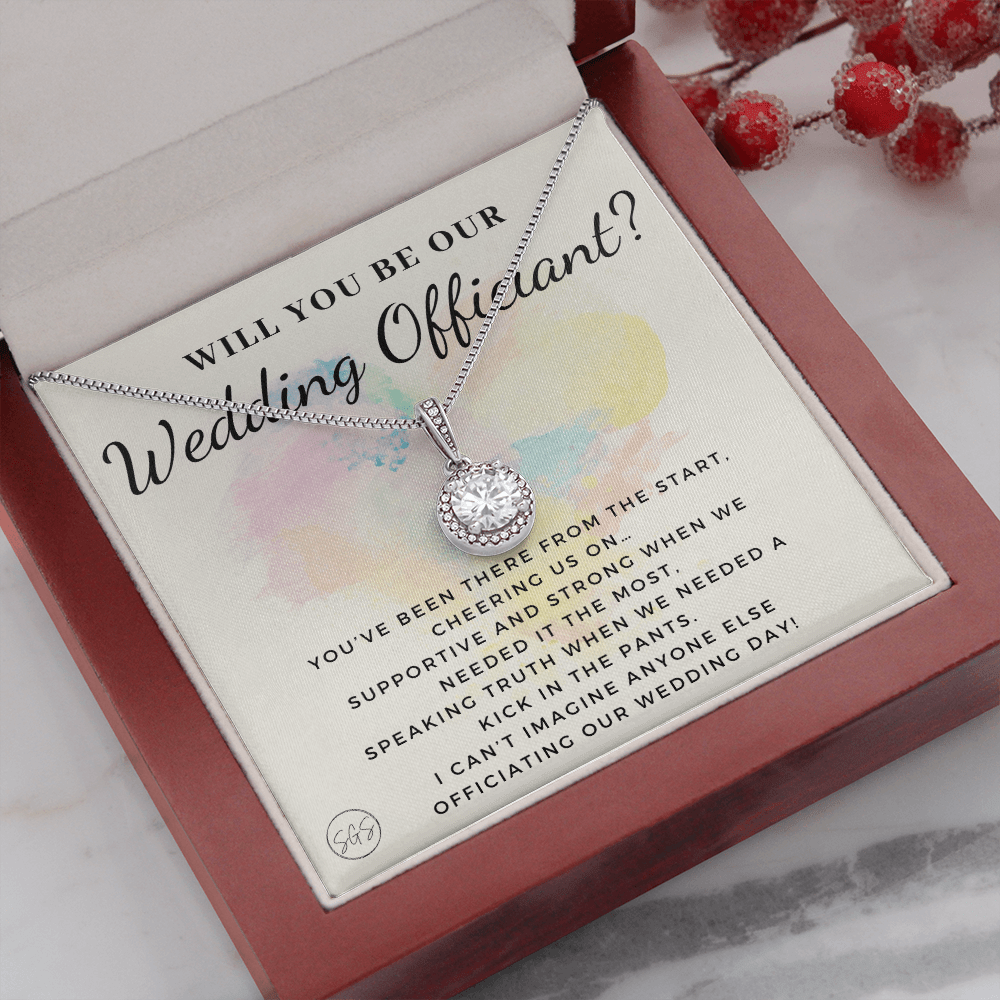 Wedding Officiant Proposal Gift | Will You Marry Us? Will You Be Our Officiant? For Friends, Best Friend Bestie Necklace Bridal Party 0817dE