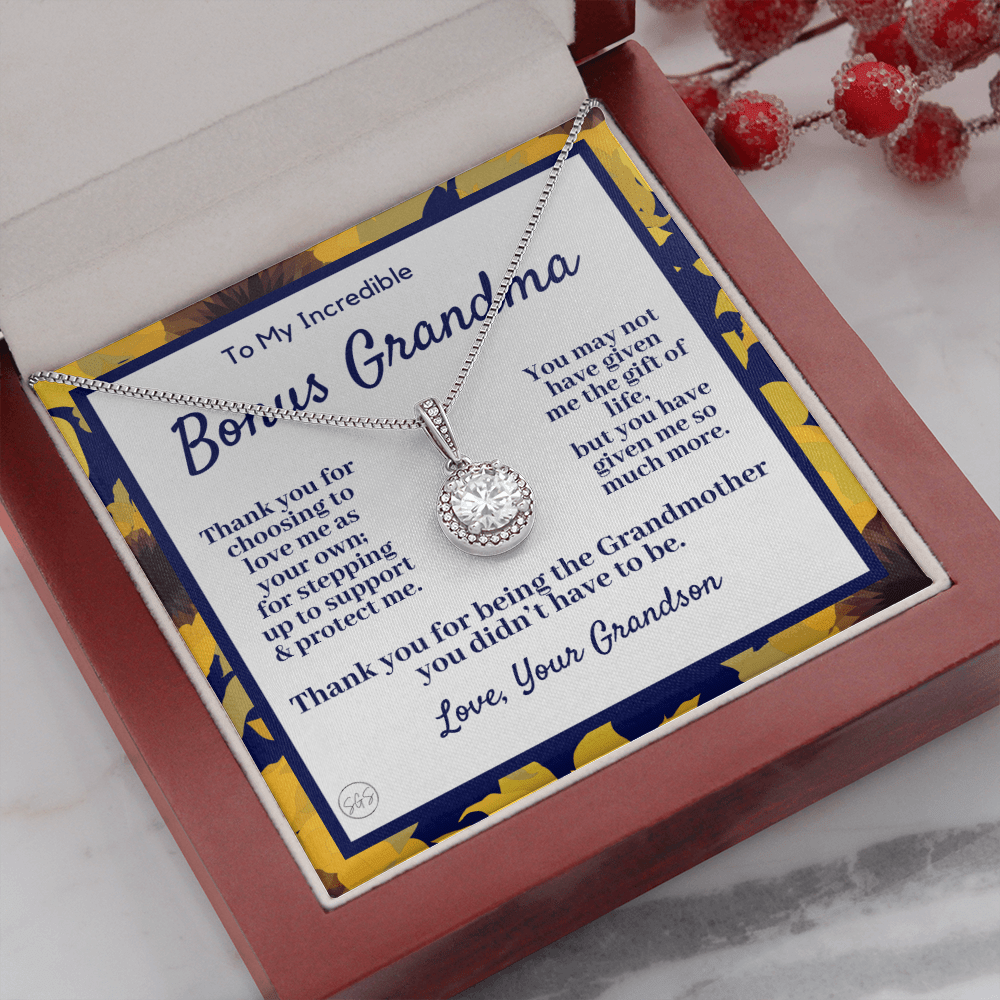 Bonus Grandma | Gift for Step Grandma, Grandmother Necklace From Grandson, Second Mama, Foster, Grandma in Law, Birthday, Grandparents Day
