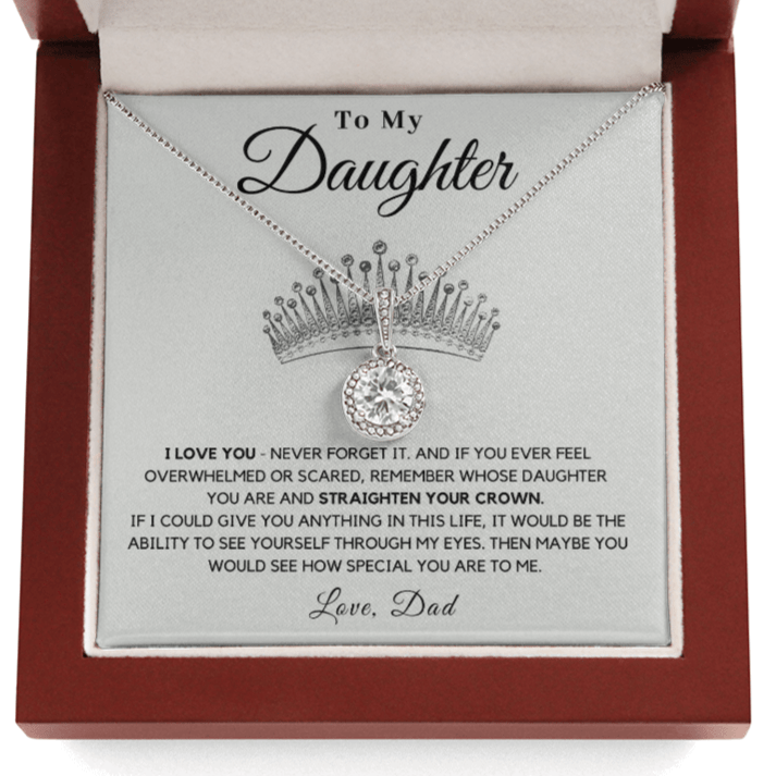 Daughter - Crown - Necklace | Gift for Daughter from Dad, Straighten Your Crown, 21st Birthday Present from Father, High School Graduation