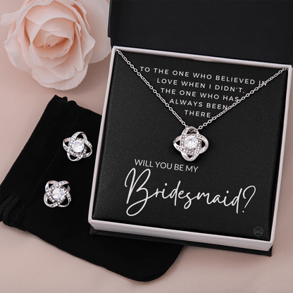 Bridesmaid Proposal Gift | Earring & Necklace Set, Will You Be My Bridesmaid? From the Bride, Tie the Knot, Can't Say I Do Without You B3KE