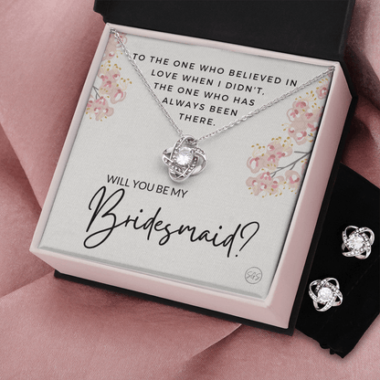 Bridesmaid Proposal Gift | Earring & Necklace Set, Will You Be My Bridesmaid? From the Bride, Tie the Knot, Can't Say I Do Without You B5KE