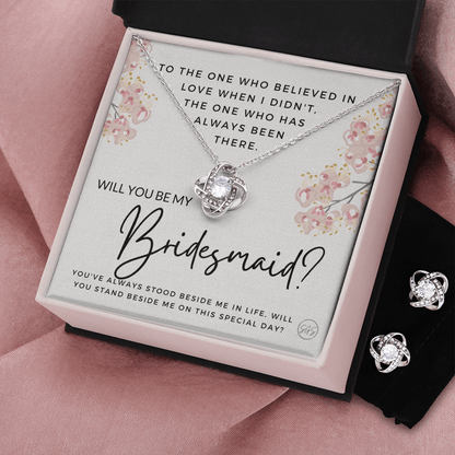Bridesmaid Proposal Gift | Earring & Necklace Set, Will You Be My Bridesmaid? From the Bride, Tie the Knot, Can't Say I Do Without You B6KE
