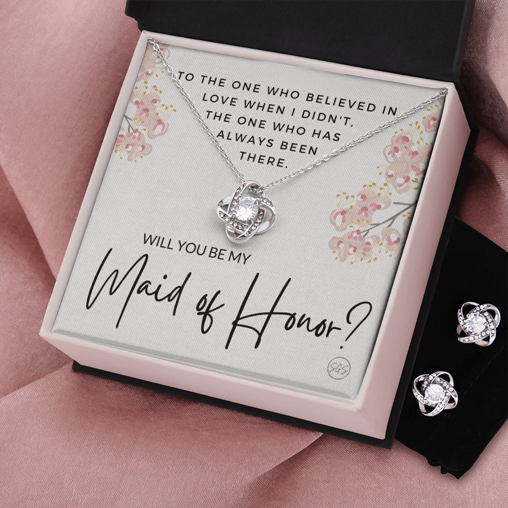 Maid of Honor Proposal Gift | Earring & Necklace Set, Will You Be My MOH? From the Bride, Tie the Knot, Can't Say I Do Without You MA5KE