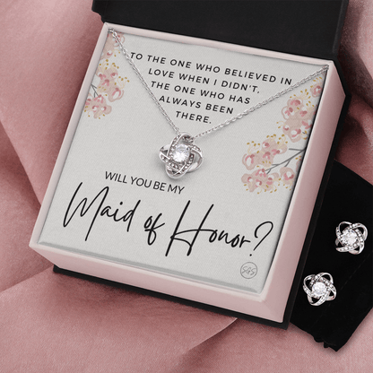Maid of Honor Proposal Gift | Earring & Necklace Set, Will You Be My MOH? From the Bride, Tie the Knot, Can't Say I Do Without You MA5KE