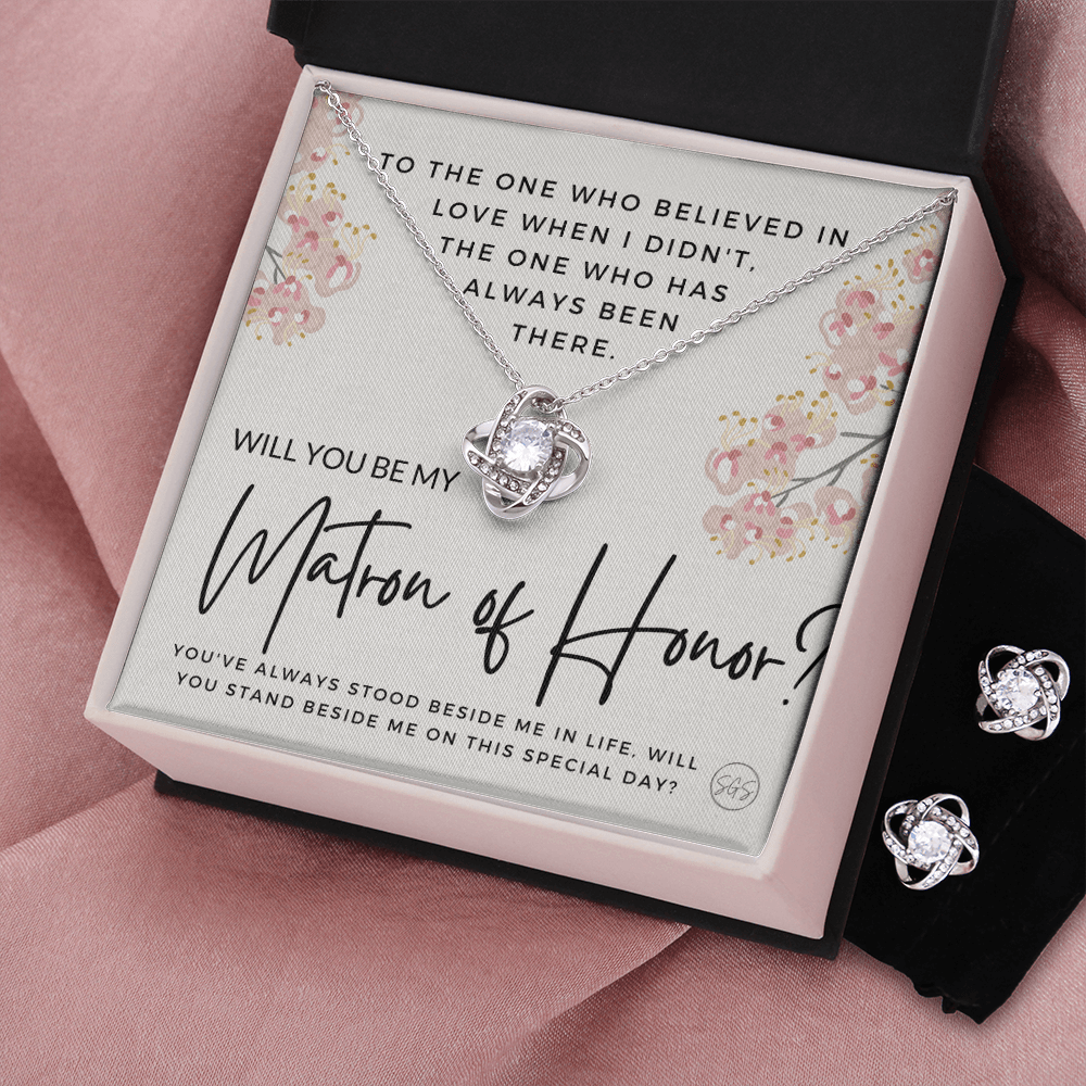 Matron of Honor Proposal Gift | Earring & Necklace Set, Will You Be My MOH? From the Bride, Tie the Knot, Can't Say I Do Without You MT6KE