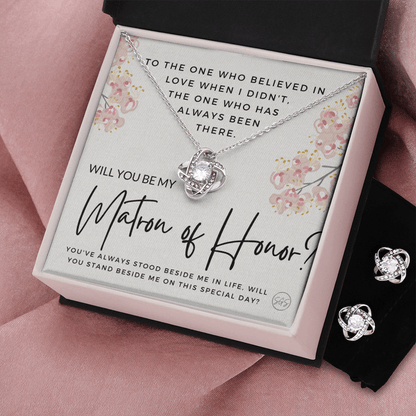 Matron of Honor Proposal Gift | Earring & Necklace Set, Will You Be My MOH? From the Bride, Tie the Knot, Can't Say I Do Without You MT6KE