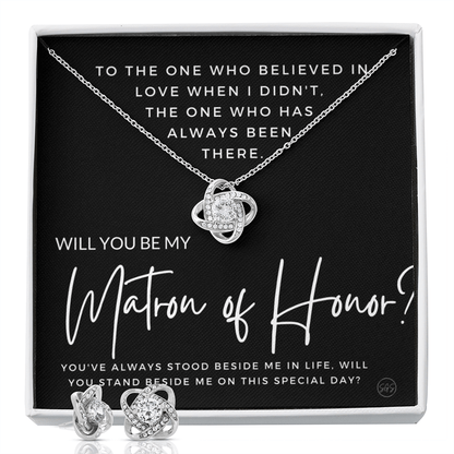 Matron of Honor Proposal Gift | Earring & Necklace Set, Will You Be My MOH? From the Bride, Tie the Knot, Can't Say I Do Without You MT4KE