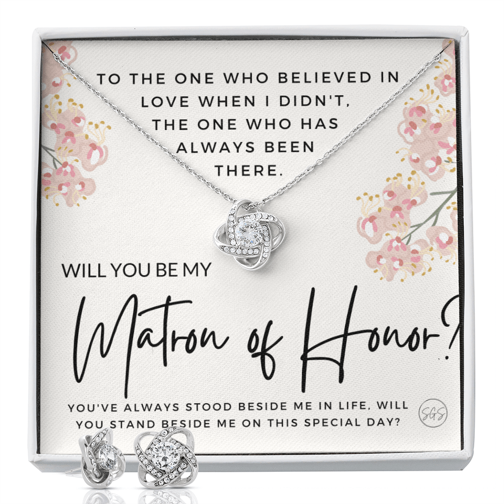 Matron of Honor Proposal Gift | Earring & Necklace Set, Will You Be My MOH? From the Bride, Tie the Knot, Can't Say I Do Without You MT6KE