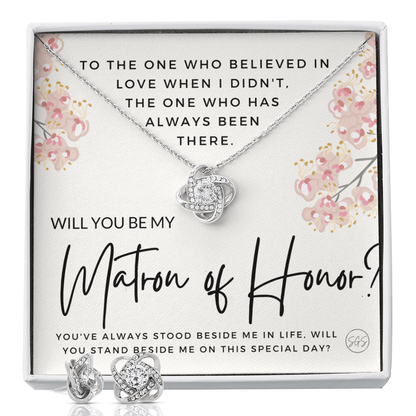 Matron of Honor Proposal Gift | Earring & Necklace Set, Will You Be My MOH? From the Bride, Tie the Knot, Can't Say I Do Without You MT6KE