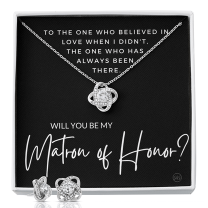Matron of Honor Proposal Gift | Earring & Necklace Set, Will You Be My MOH? From the Bride, Tie the Knot, Can't Say I Do Without You MT3KE