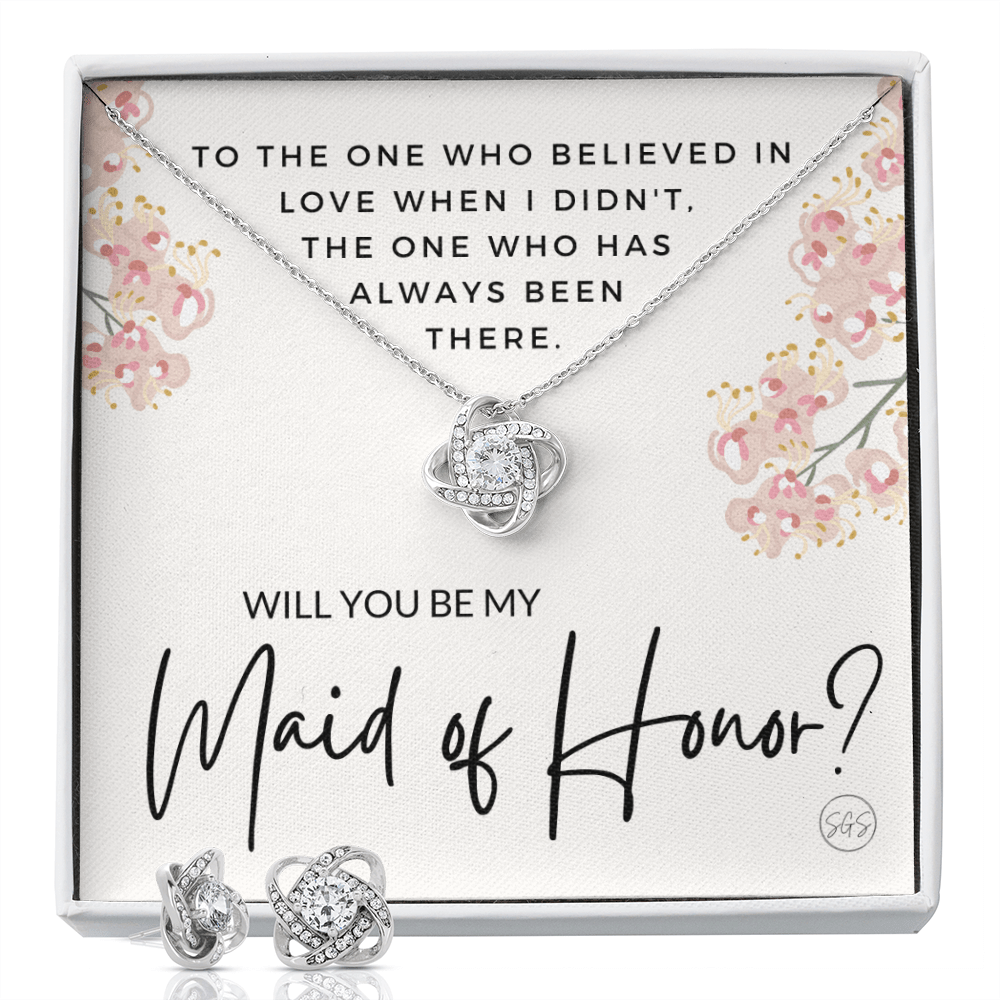 Maid of Honor Proposal Gift | Earring & Necklace Set, Will You Be My MOH? From the Bride, Tie the Knot, Can't Say I Do Without You MA5KE