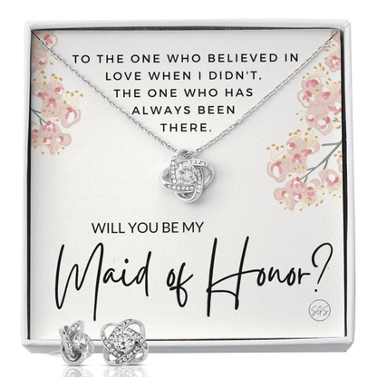 Maid of Honor Proposal Gift | Earring & Necklace Set, Will You Be My MOH? From the Bride, Tie the Knot, Can't Say I Do Without You MA5KE