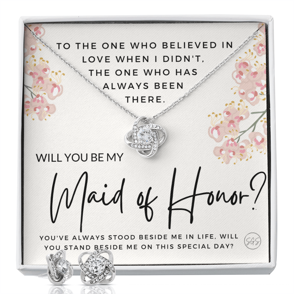 Maid of Honor Proposal Gift | Earring & Necklace Set, Will You Be My MOH? From the Bride, Tie the Knot, Can't Say I Do Without You MA6KE
