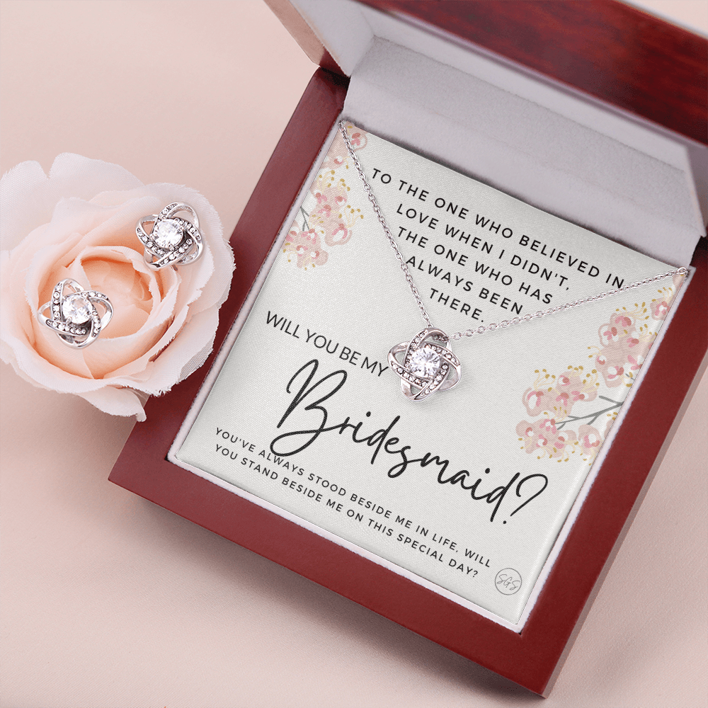 Bridesmaid Proposal Gift | Earring & Necklace Set, Will You Be My Bridesmaid? From the Bride, Tie the Knot, Can't Say I Do Without You B6KE