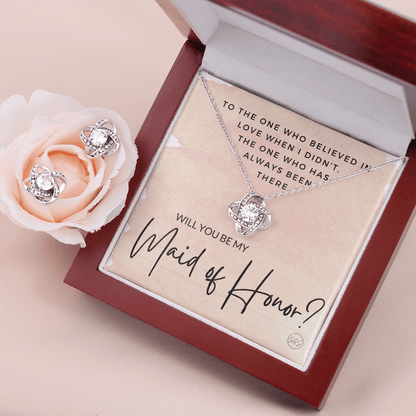 Maid of Honor Proposal Gift | Earring & Necklace Set, Will You Be My MOH? From the Bride, Tie the Knot, Can't Say I Do Without You MA1KE