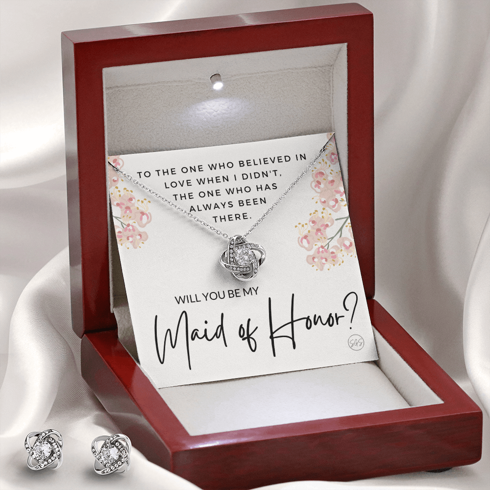 Maid of Honor Proposal Gift | Earring & Necklace Set, Will You Be My MOH? From the Bride, Tie the Knot, Can't Say I Do Without You MA5KE