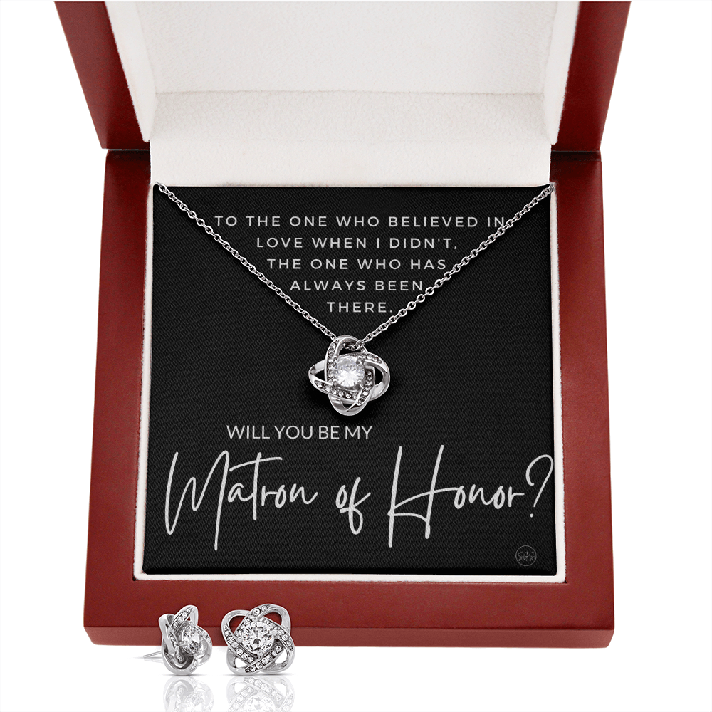 Matron of Honor Proposal Gift | Earring & Necklace Set, Will You Be My MOH? From the Bride, Tie the Knot, Can't Say I Do Without You MT3KE