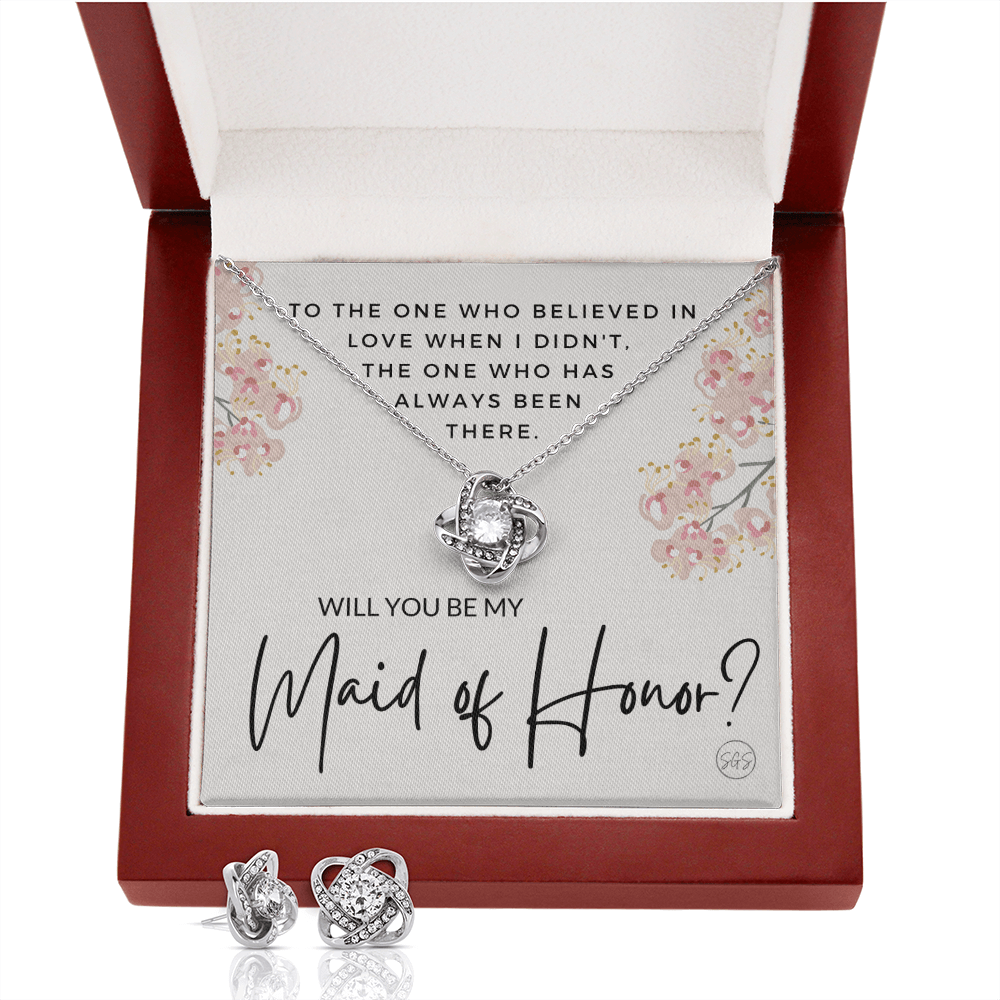 Maid of Honor Proposal Gift | Earring & Necklace Set, Will You Be My MOH? From the Bride, Tie the Knot, Can't Say I Do Without You MA5KE