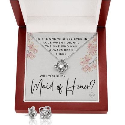 Maid of Honor Proposal Gift | Earring & Necklace Set, Will You Be My MOH? From the Bride, Tie the Knot, Can't Say I Do Without You MA5KE