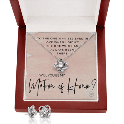 Matron of Honor Proposal Gift | Earring & Necklace Set, Will You Be My MOH? From the Bride, Tie the Knot, Can't Say I Do Without You MT1KE
