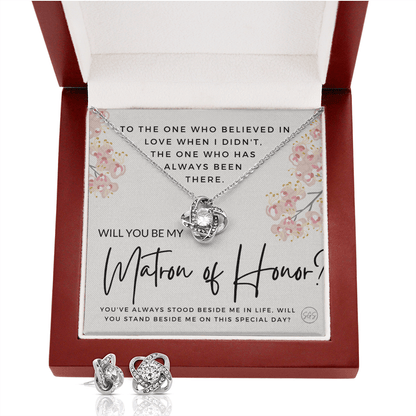 Matron of Honor Proposal Gift | Earring & Necklace Set, Will You Be My MOH? From the Bride, Tie the Knot, Can't Say I Do Without You MT6KE