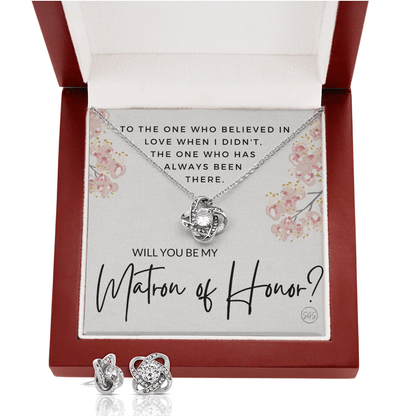 Matron of Honor Proposal Gift | Earring & Necklace Set, Will You Be My MOH? From the Bride, Tie the Knot, Can't Say I Do Without You MT5KE