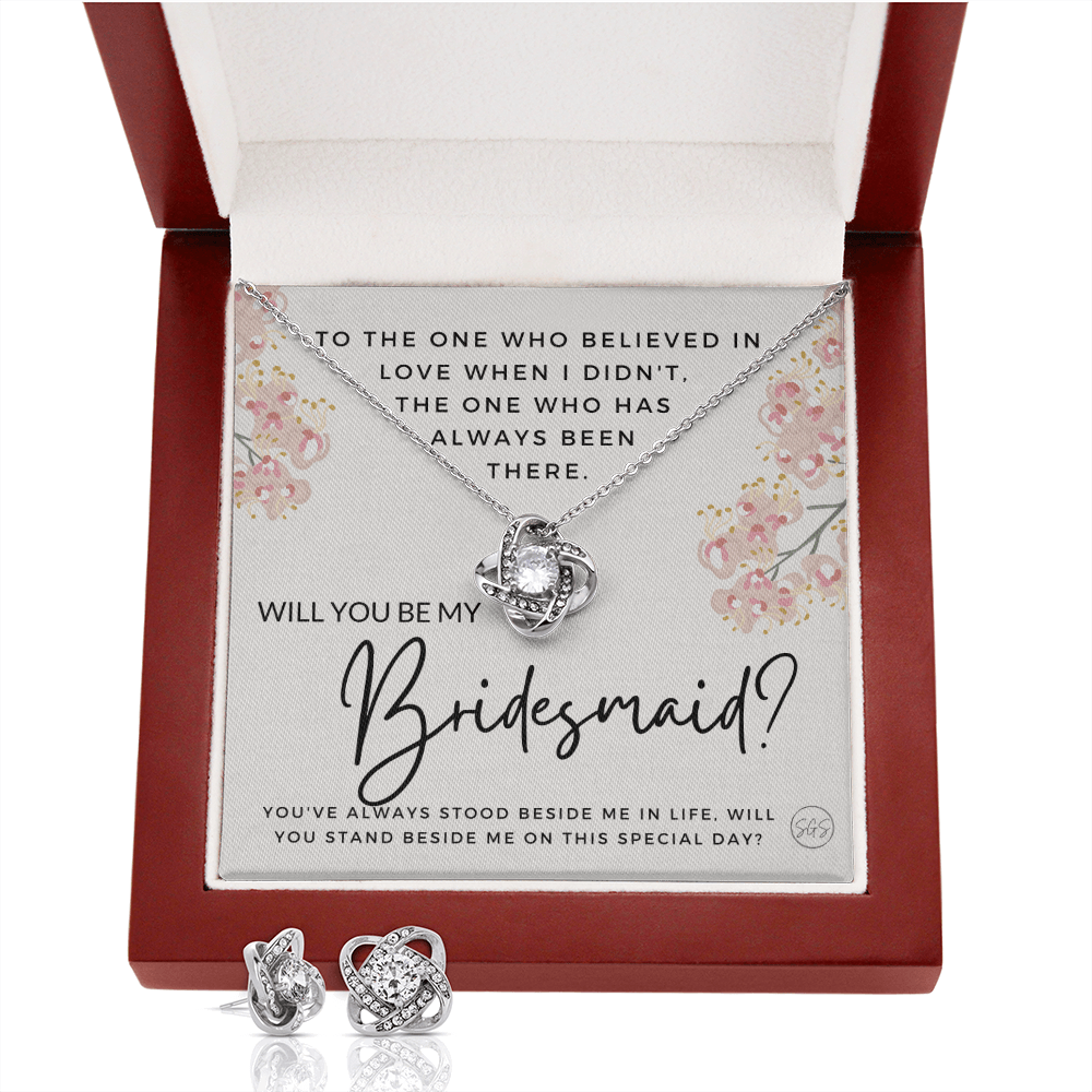 Bridesmaid Proposal Gift | Earring & Necklace Set, Will You Be My Bridesmaid? From the Bride, Tie the Knot, Can't Say I Do Without You B6KE