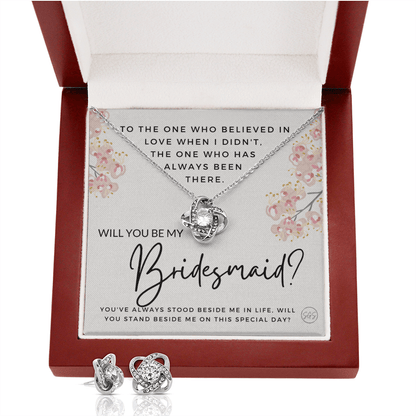 Bridesmaid Proposal Gift | Earring & Necklace Set, Will You Be My Bridesmaid? From the Bride, Tie the Knot, Can't Say I Do Without You B6KE