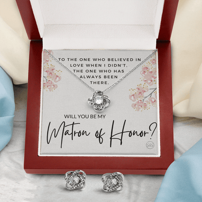 Matron of Honor Proposal Gift | Earring & Necklace Set, Will You Be My MOH? From the Bride, Tie the Knot, Can't Say I Do Without You MT5KE
