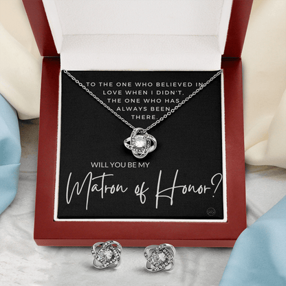 Matron of Honor Proposal Gift | Earring & Necklace Set, Will You Be My MOH? From the Bride, Tie the Knot, Can't Say I Do Without You MT3KE