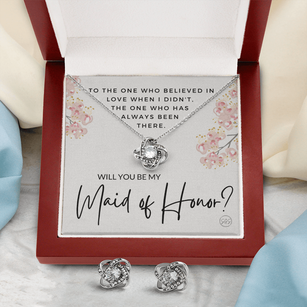 Maid of Honor Proposal Gift | Earring & Necklace Set, Will You Be My MOH? From the Bride, Tie the Knot, Can't Say I Do Without You MA5KE