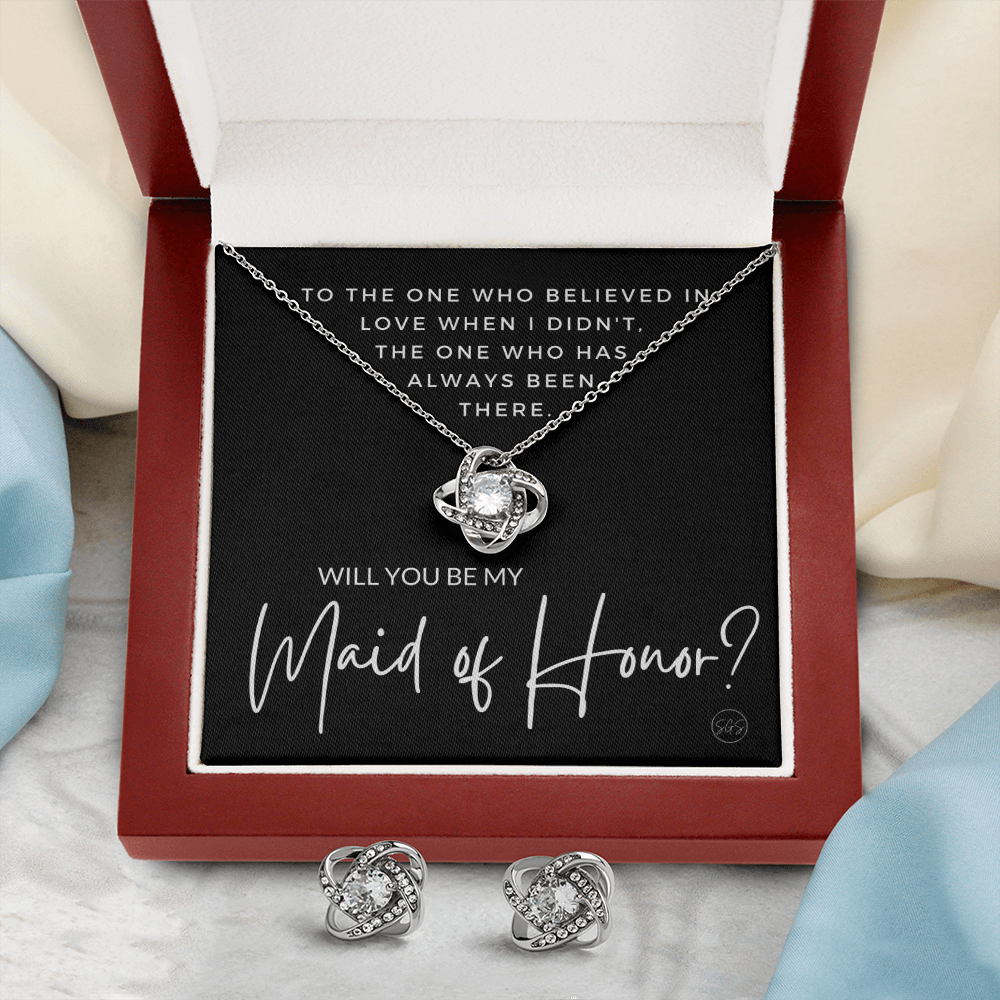 Maid of Honor Proposal Gift | Earring & Necklace Set, Will You Be My MOH? From the Bride, Tie the Knot, Can't Say I Do Without You MA3KE
