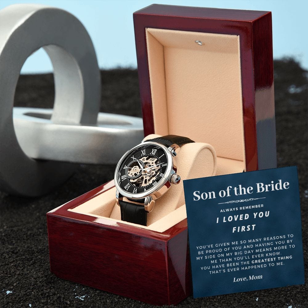 Son of the Bride Gift | Openwork Watch for Him, Skeleton Watch, I Loved You First, Thank You From Mom, Wedding Gift for Son of the Bride