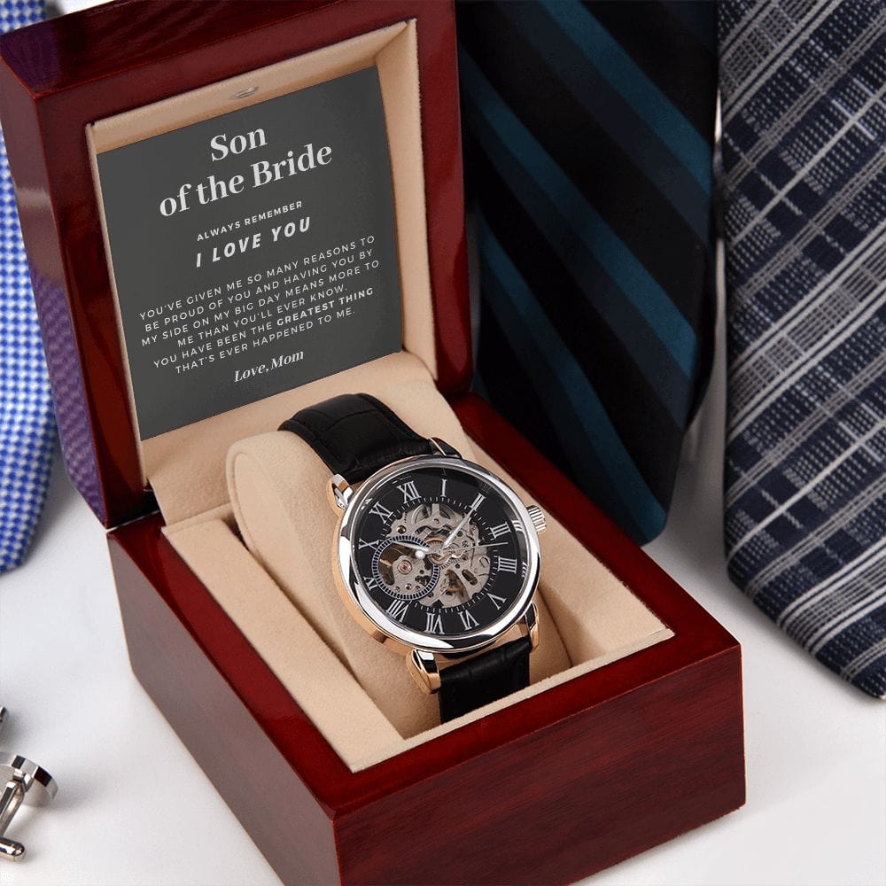 Son of the Bride Gift | Openwork Watch for Him, Skeleton Watch, Thank You Gift From Mom, Wedding Gift for Son of the Bride