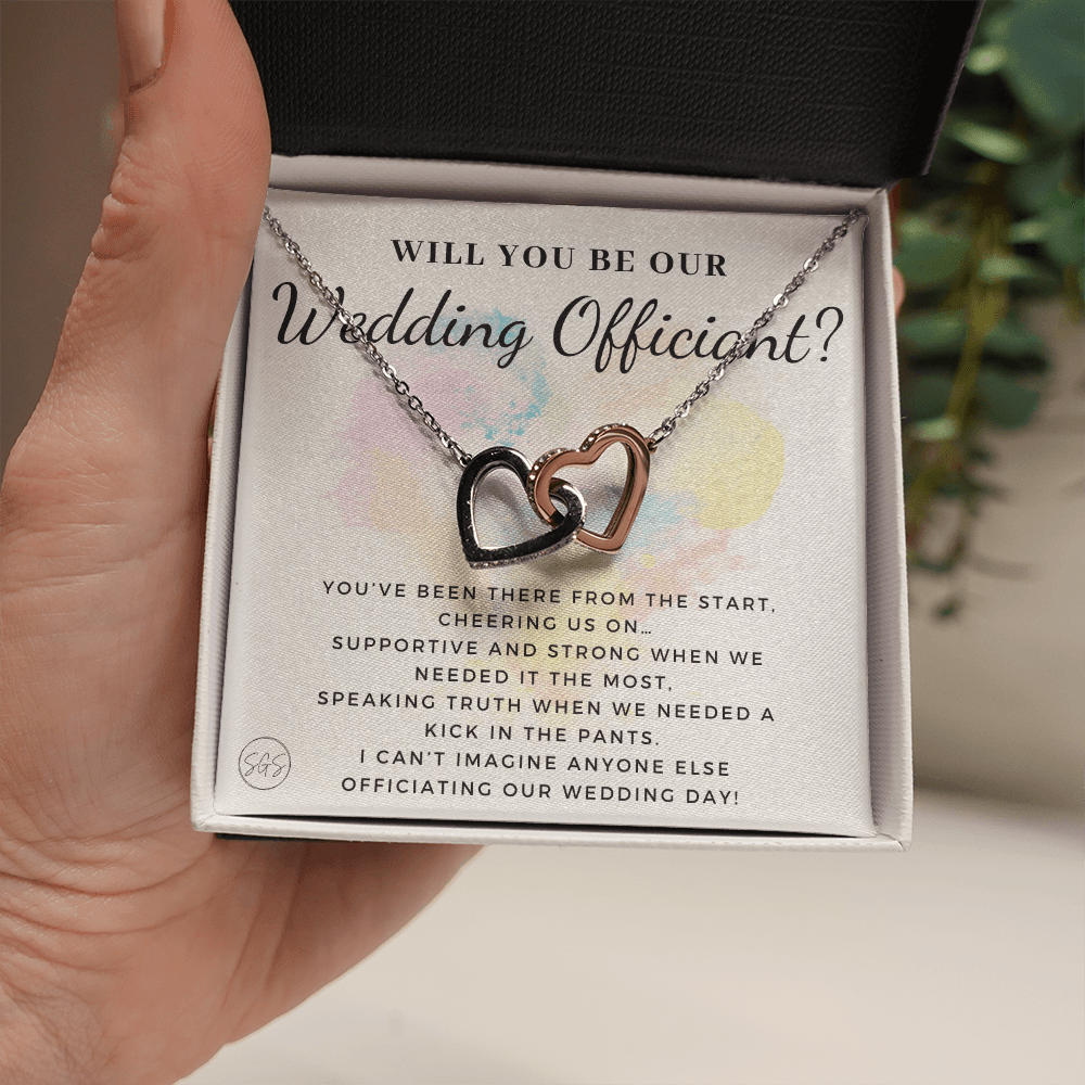 Wedding Officiant Proposal Gift | Will You Marry Us? Will You Be Our Officiant? For Friends, Best Friend Bestie Necklace Bridal Party 0817dhA