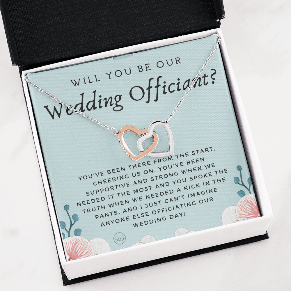 Wedding Officiant Proposal Gift | Will You Marry Us? Will You Be Our Officiant? For Friends, Best Friend Bestie Necklace Bridal Party 0817ehA