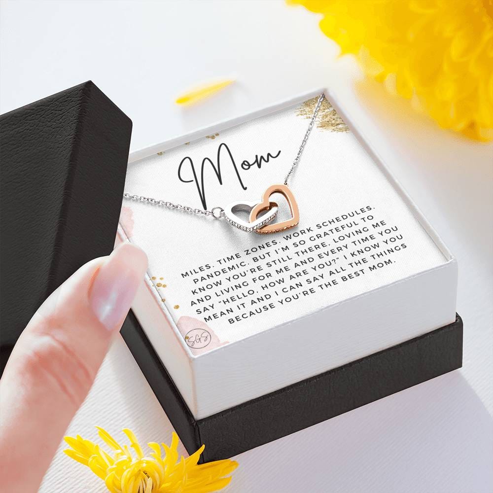 0921b Long Distance Mom Hearts Necklace