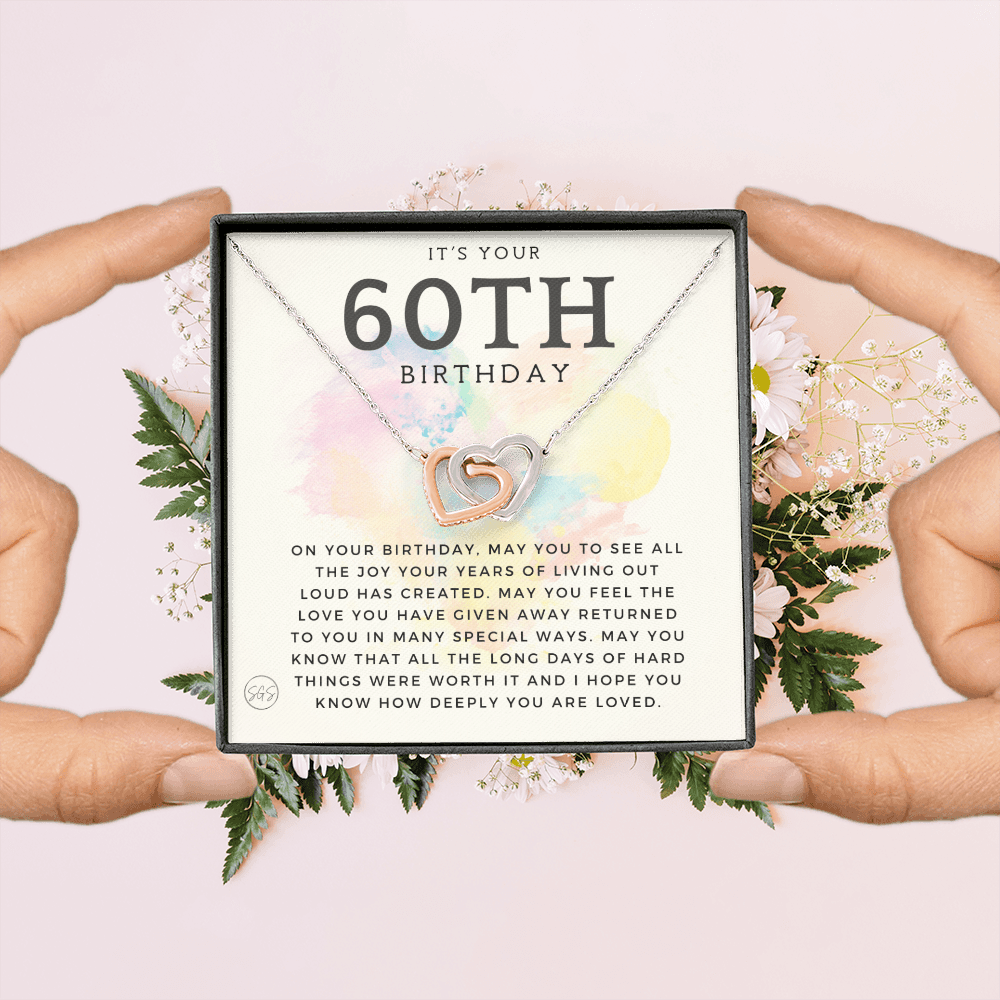 60th Birthday Gift for Women | Bday Present for Mom, Stepmom, Grandma, Friend, Employee, Funny and Heartfelt Card and Necklace 2804h