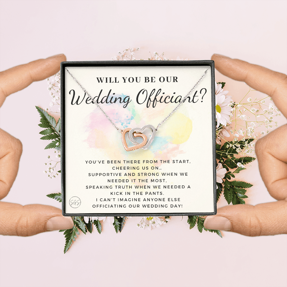 Wedding Officiant Proposal Gift | Will You Marry Us? Will You Be Our Officiant? For Friends, Best Friend Bestie Necklace Bridal Party 0817dhA