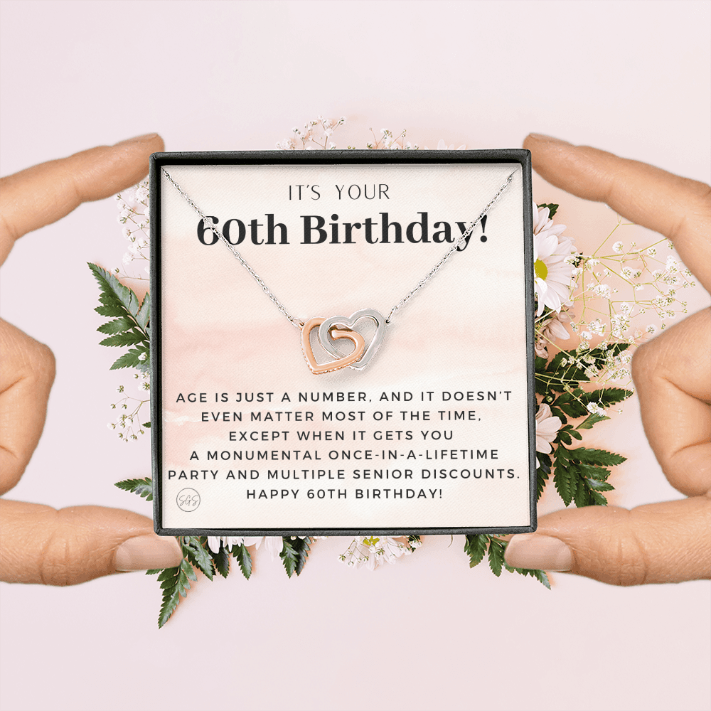 60th Birthday Gift for Women | Bday Present for Mom, Stepmom, Grandma, Friend, Employee, Funny and Heartfelt Card and Necklace 2805h