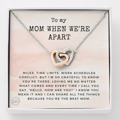 0921c Long Distance Mom Hearts Necklace