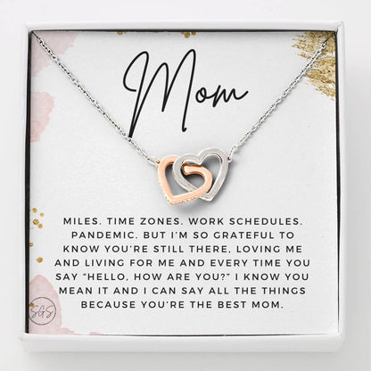 0921b Long Distance Mom Hearts Necklace