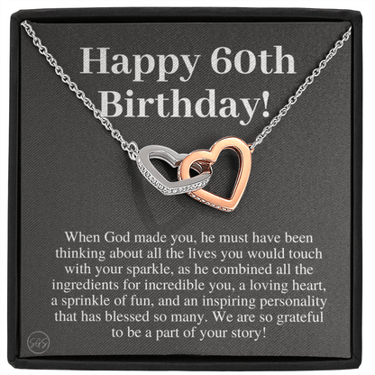 60th Birthday Gift for Women | Bday Present for Mom, Stepmom, Grandma, Friend, Employee, Funny and Heartfelt Card and Necklace 2802h